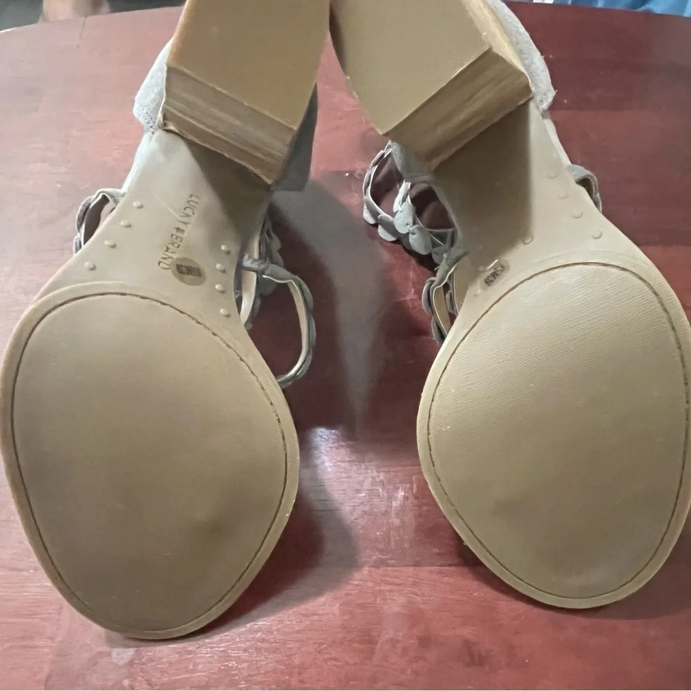 Lucky Brand LP Lameer Gray & Tan Platform Sandals, Size 8.5M